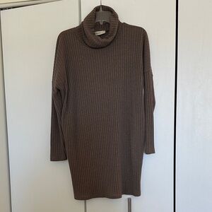 Elegant Olive Green Brown Cowl Neck Sweater Dress